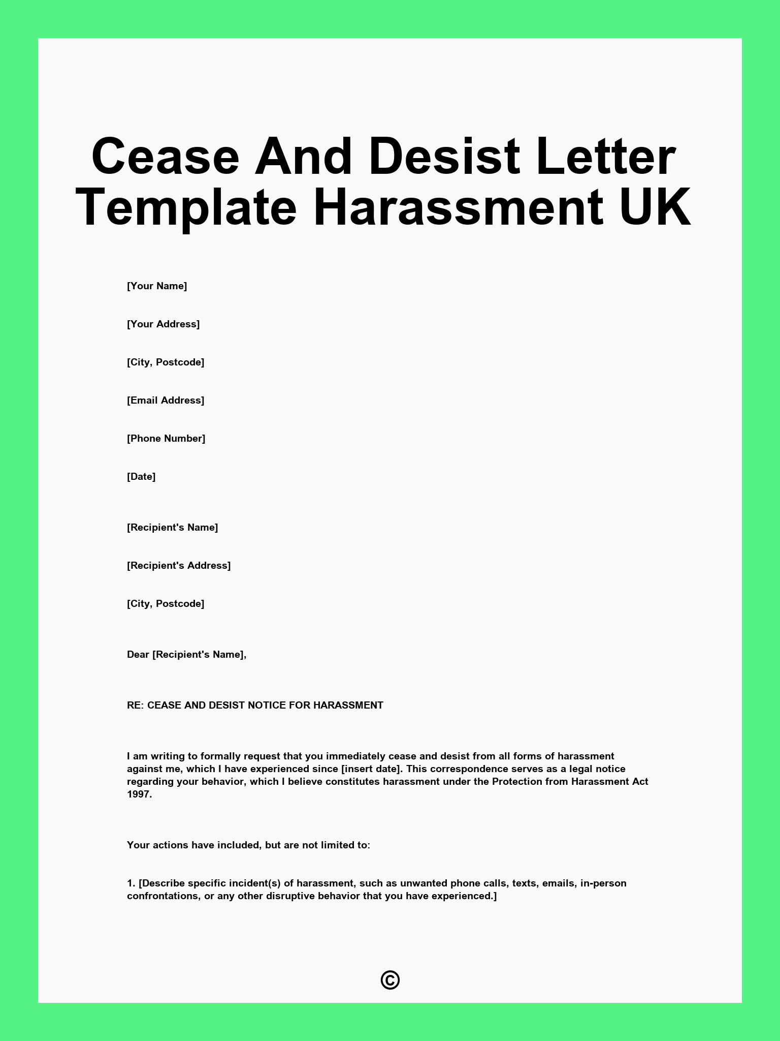 Cease And Desist Letter Template Harassment UK
