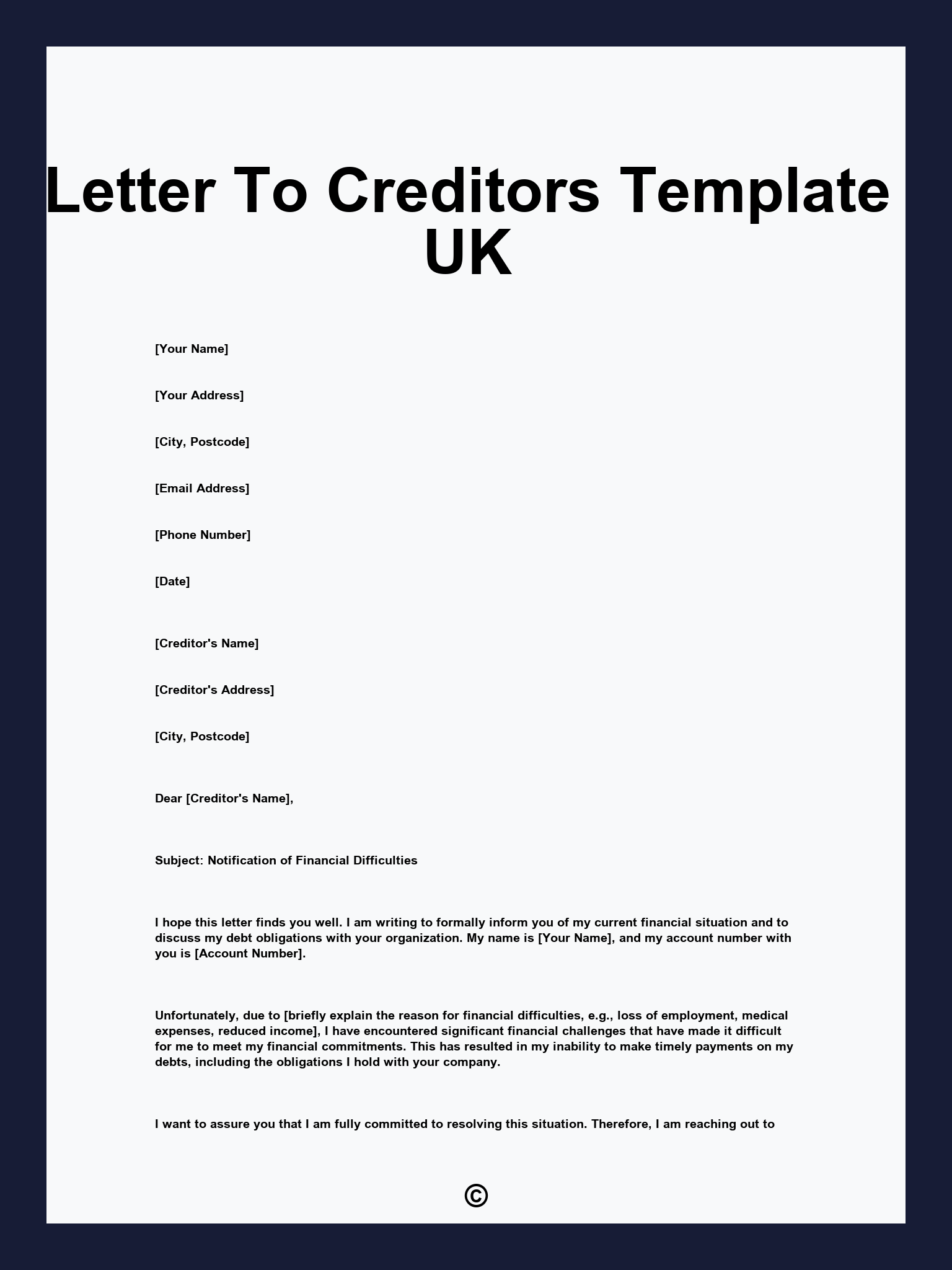 Letter To Creditors Template UK