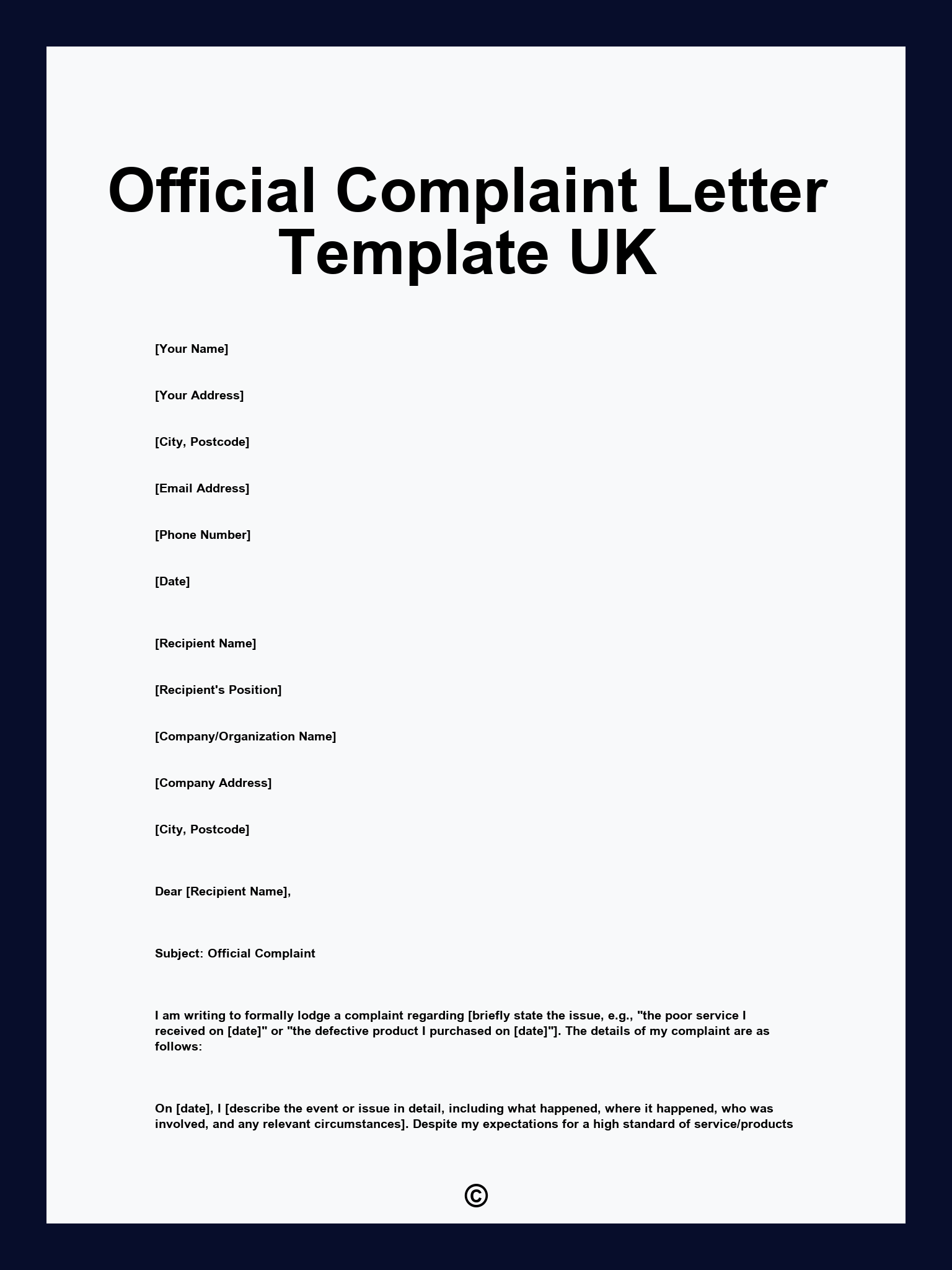 Official Complaint Letter Template UK Official Complaint Letter Template UK