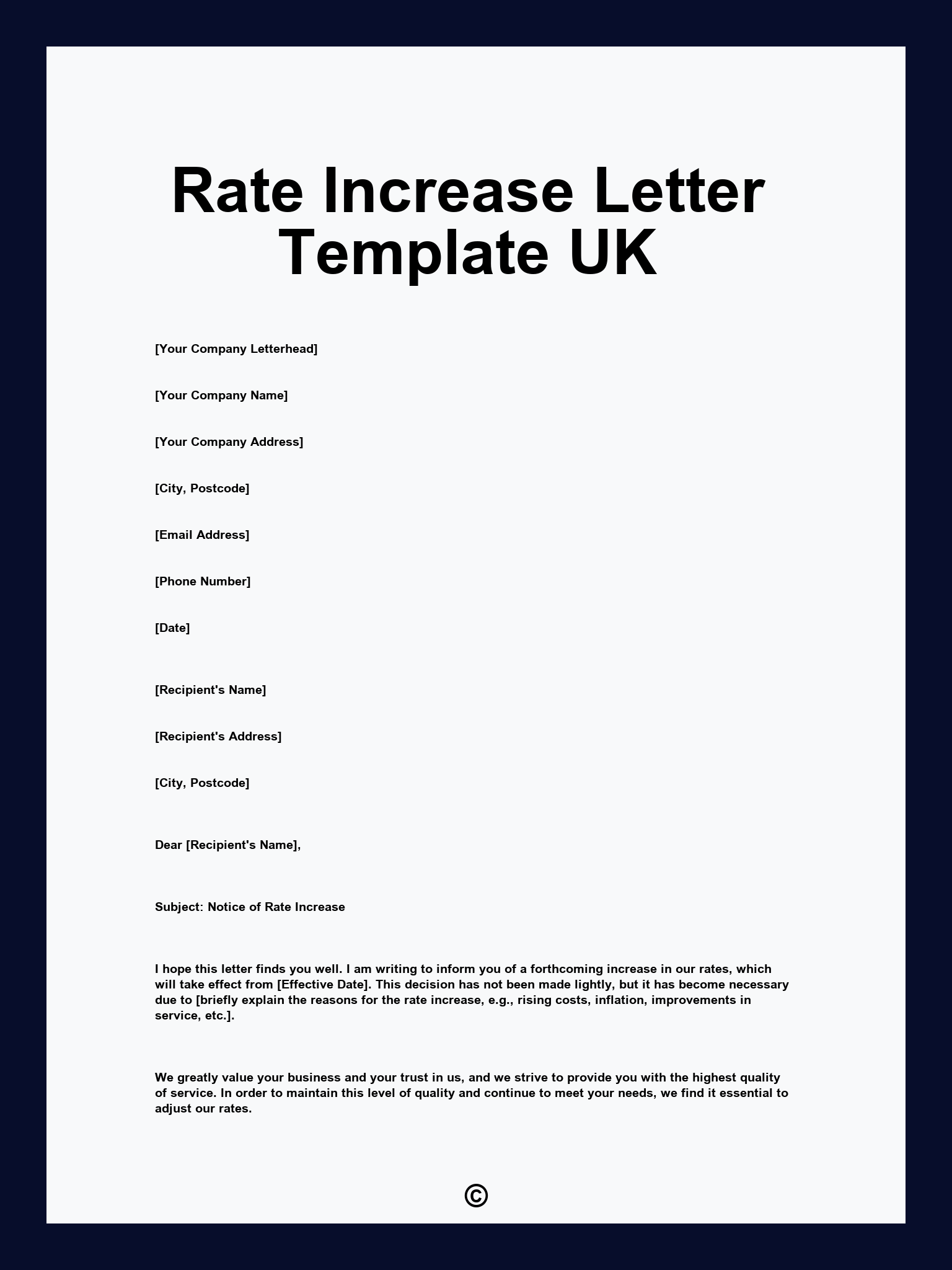 Rate Increase Letter Template UK
