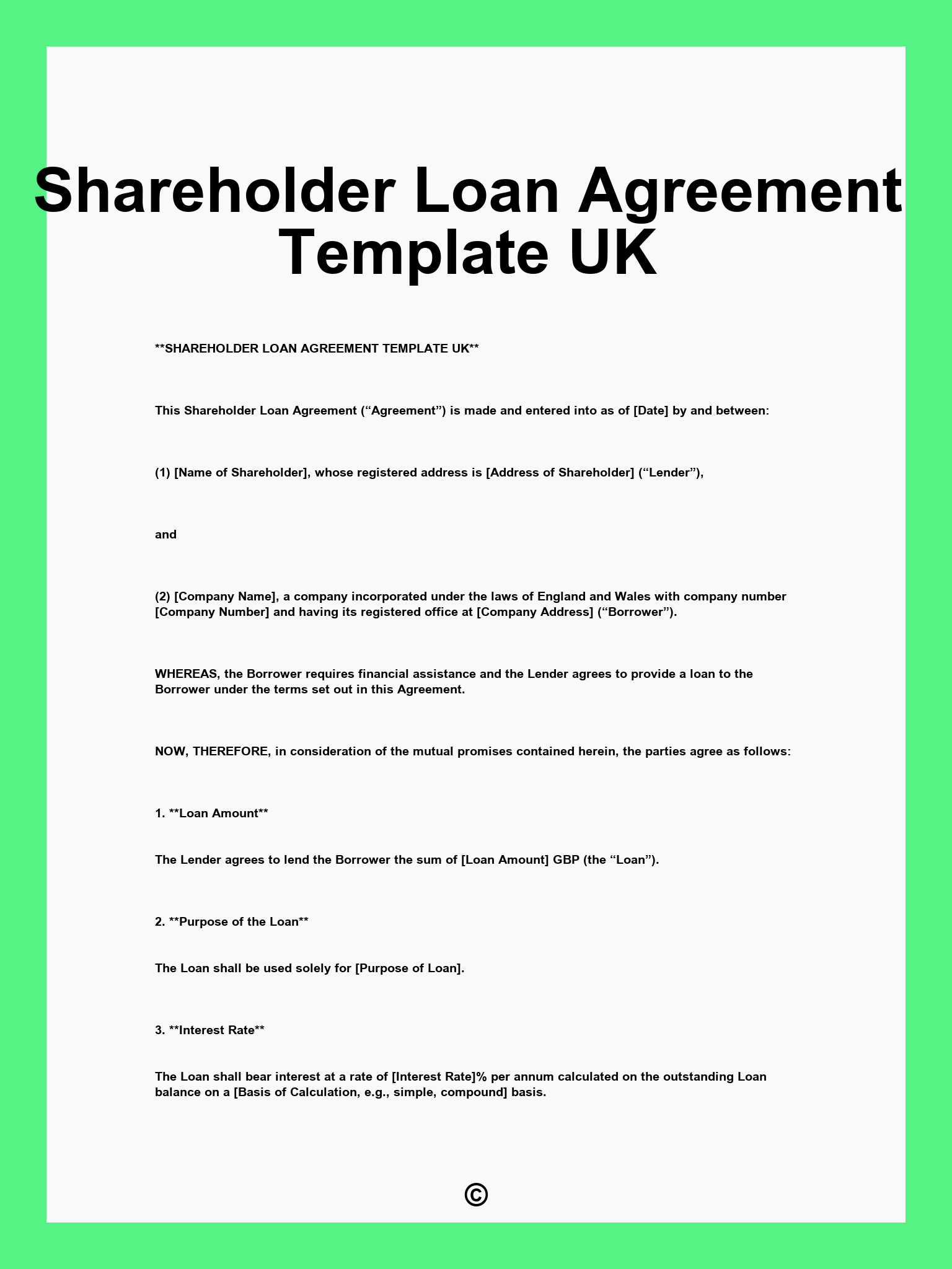 Shareholder Loan Agreement Template UK