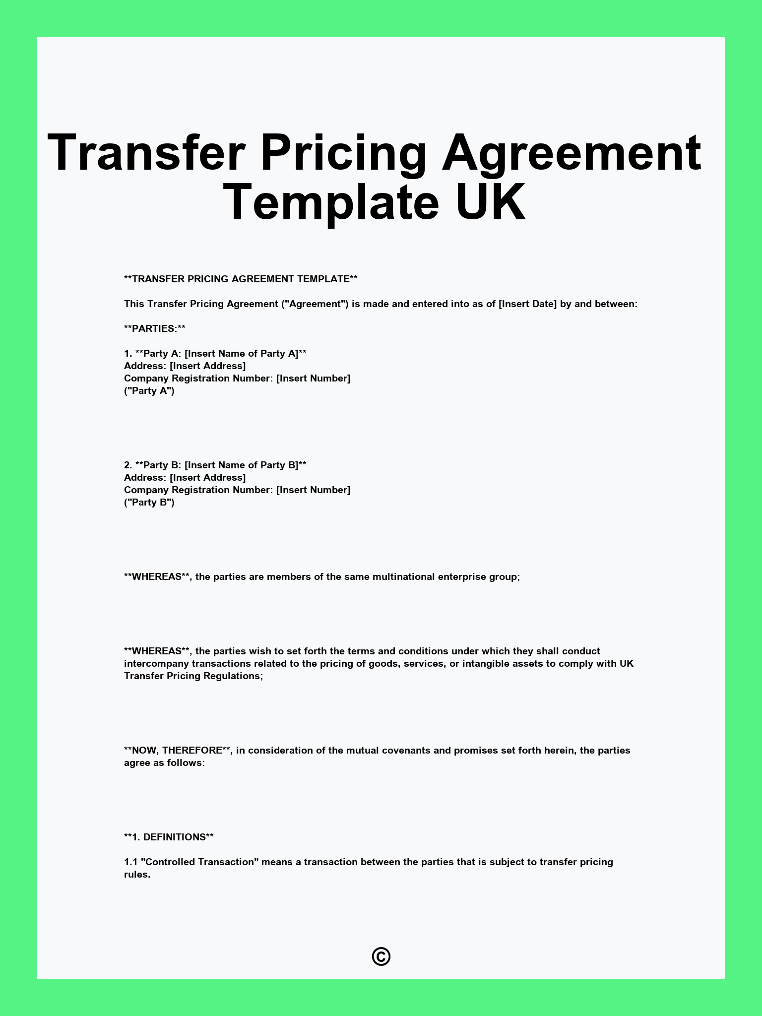 Transfer Pricing Agreement Template UK